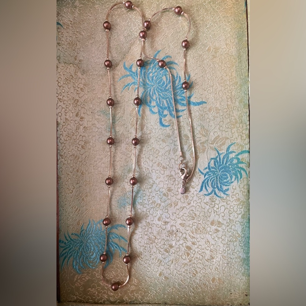 VTG MONET BEIGE FAUX PEARL & GOLD TONE STATION BEADED NECKLACE